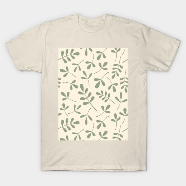 Assorted Leaf Silhouettes Green on Cream T-Shirt by NataliePaskell